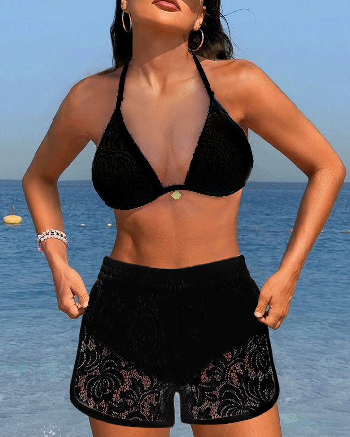 Laluna® | Elegáns egyszínű csipke bikiniszett