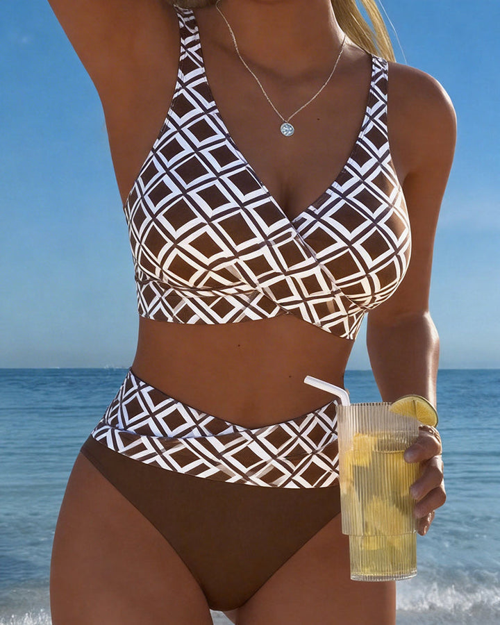 Dóra | Xadrez Mintás Bikini Magas Derekú Sutiánélküli Fazon
