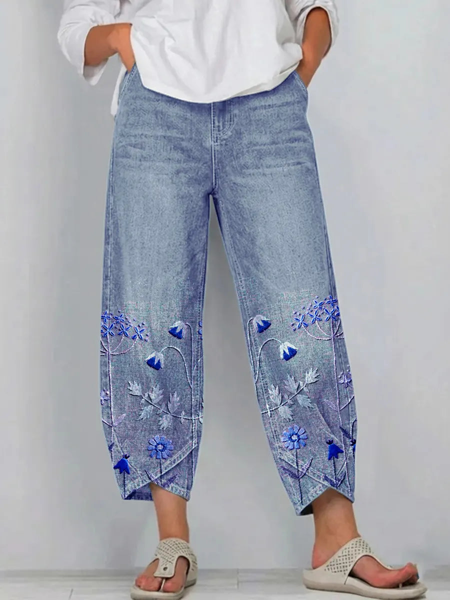 Ágnes | Hímzett casual chic nadrág