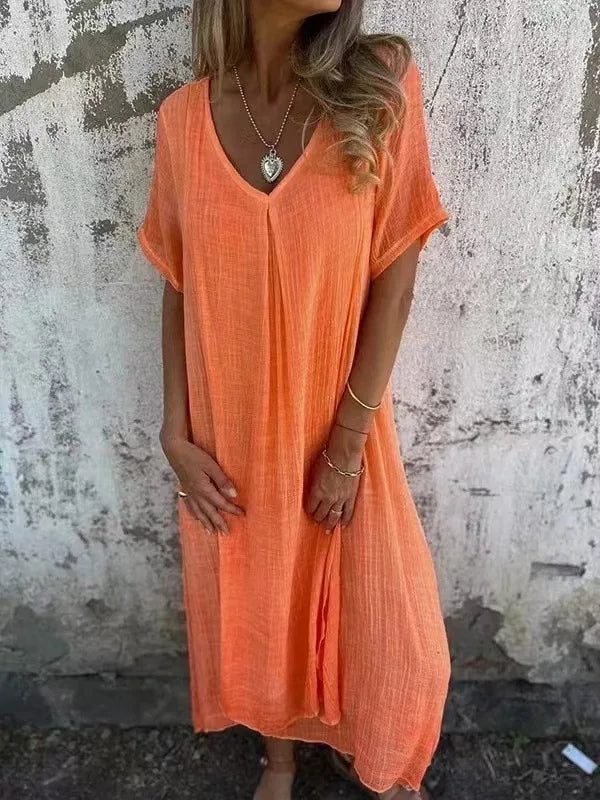 Sharon | Rövid Ujjú V-nyakú Maxi Ruha