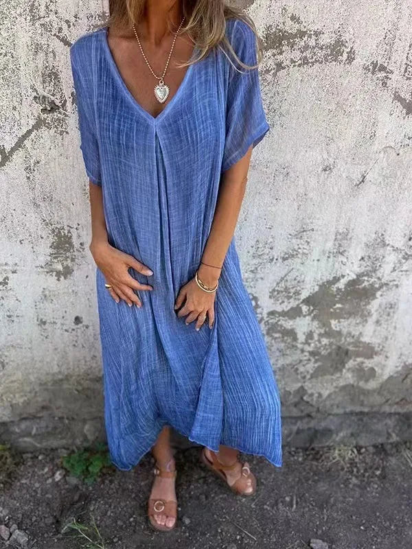 Sharon | Rövid Ujjú V-nyakú Maxi Ruha