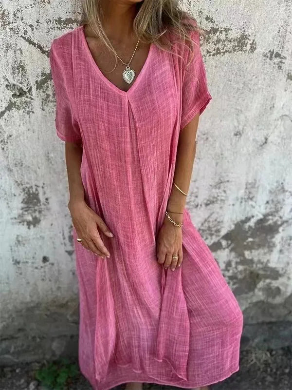 Sharon | Rövid Ujjú V-nyakú Maxi Ruha